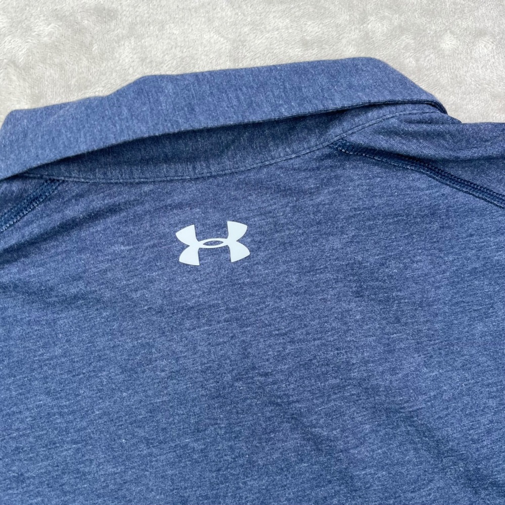 Under Armour Polo Shirt Mens 3XL Blue Heathered HeatGear Loose Fit Short Sleeve - Picture 9 of 9